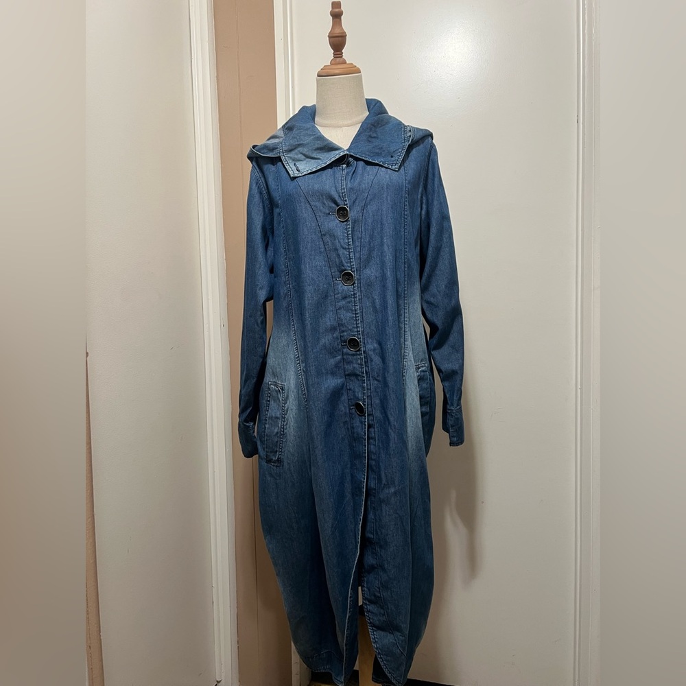 KEKOO Cotton Long Washed Hooded Lightweight Coat Relaxed Fit Size 1